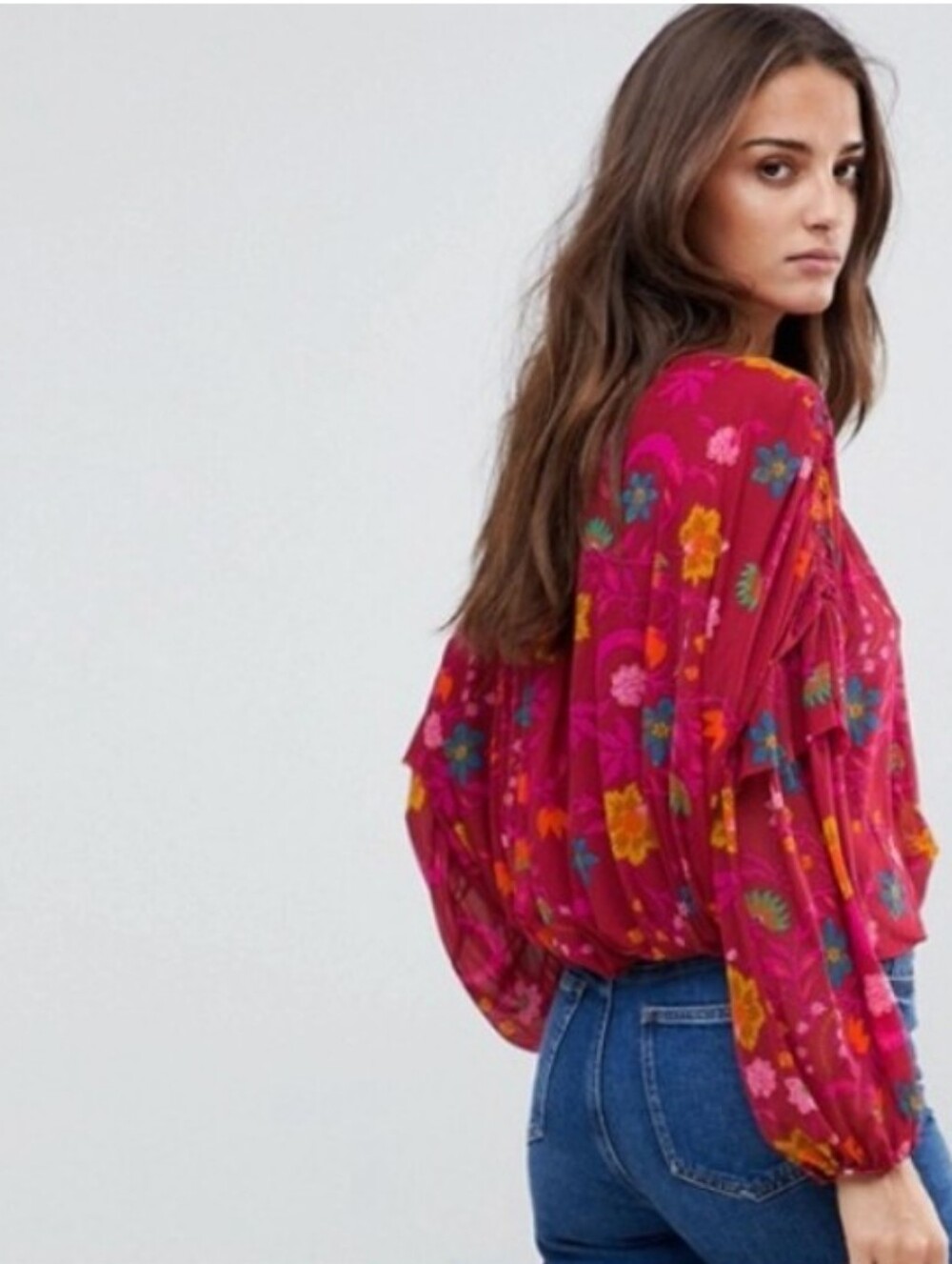 Free People Wildflower Honey Blouson Mesh Floral Top